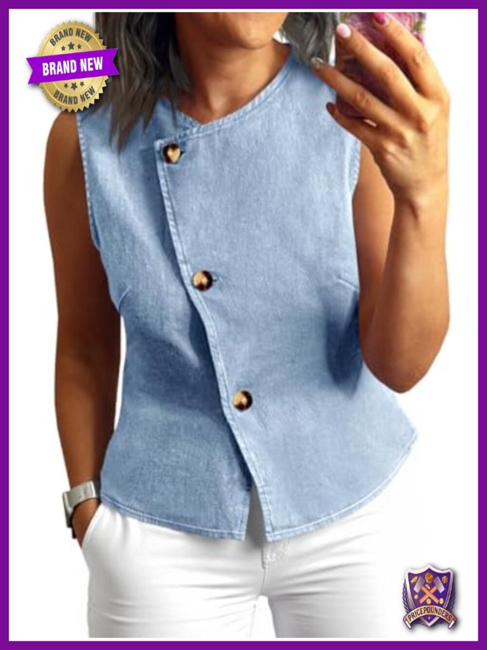 Sleeveless Denim Vest Button Down Tank Top Jean Waistcoat Summer